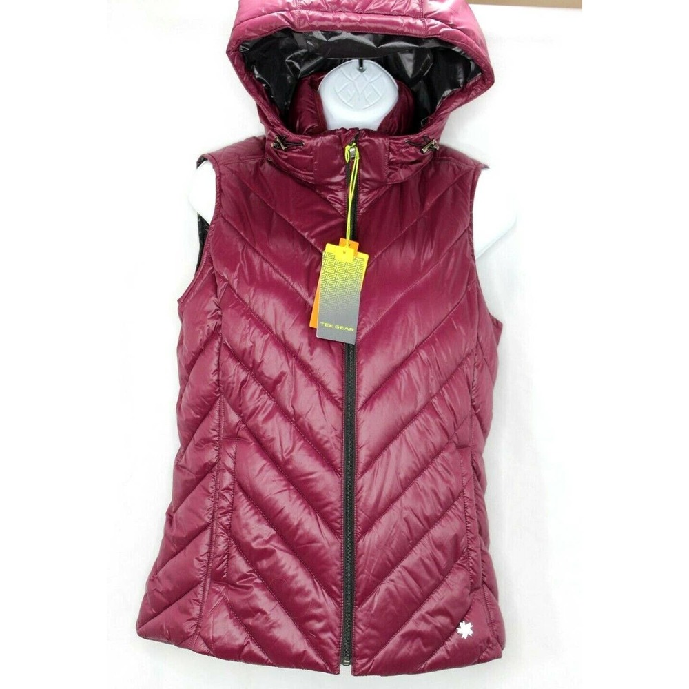 Tek Gear Puffer Vest Warm Tek Womens ’s Size SM Dark Purple Sleeveless Hood NWT